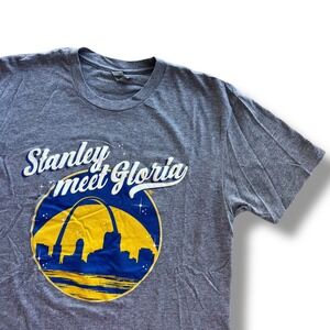BreakingT Women S Gray St Louis Blues Stanley Meet Gloria Graphic T-shirt Hockey